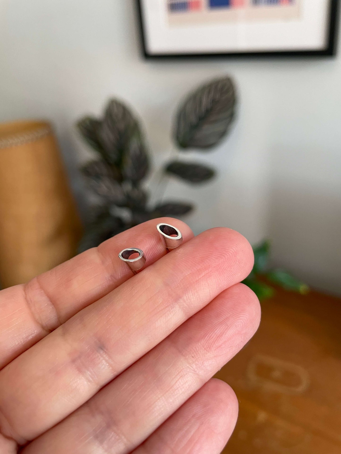 Geometric silver tube studs