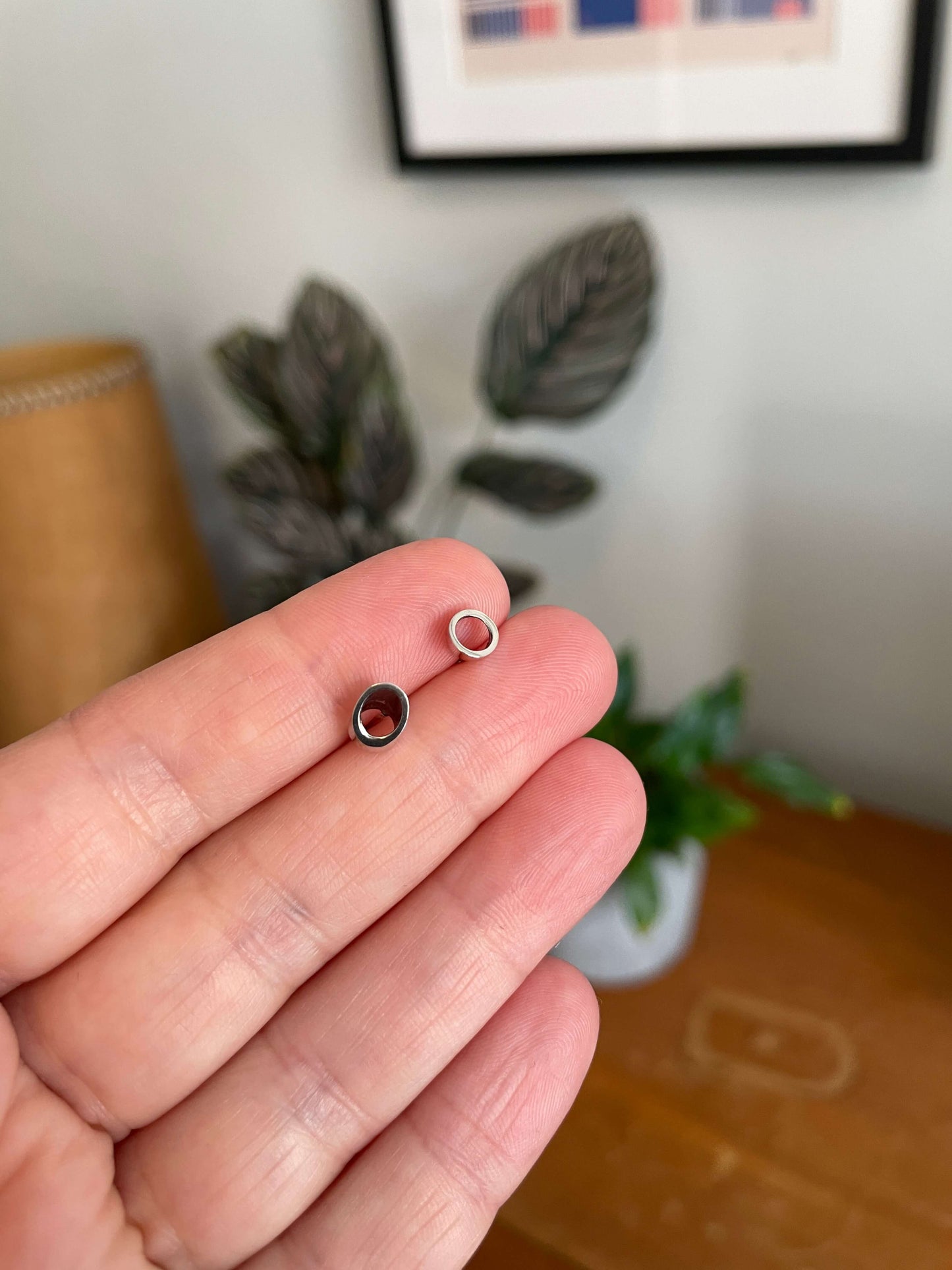 Geometric silver tube studs